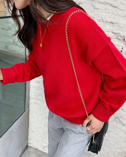 Retro Lazy Style Solid Color Pullover Soft Glutinous All-matching Sweater