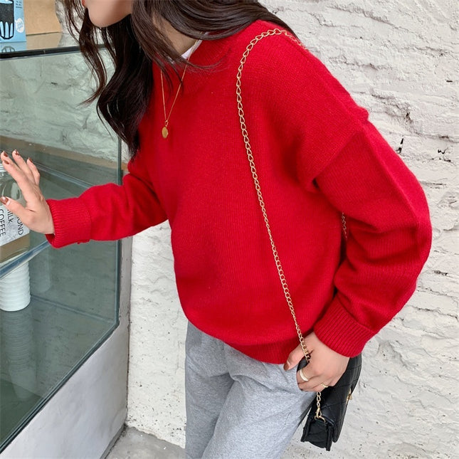 Retro Lazy Style Solid Color Pullover Soft Glutinous All-matching Sweater