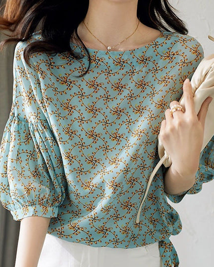 Women's Cropped Lantern Sleeve Floral Top