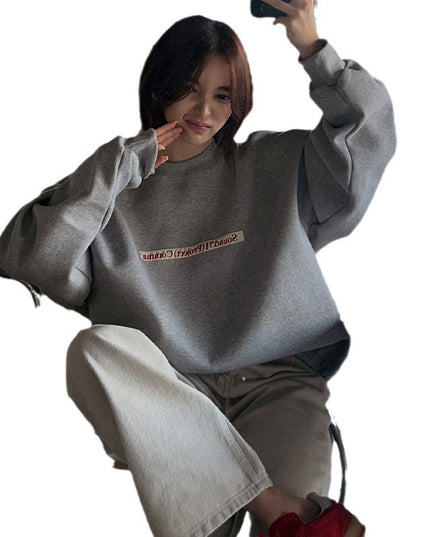 Korean Style Alphabet Embroidery Sweater Round Neck Versatile