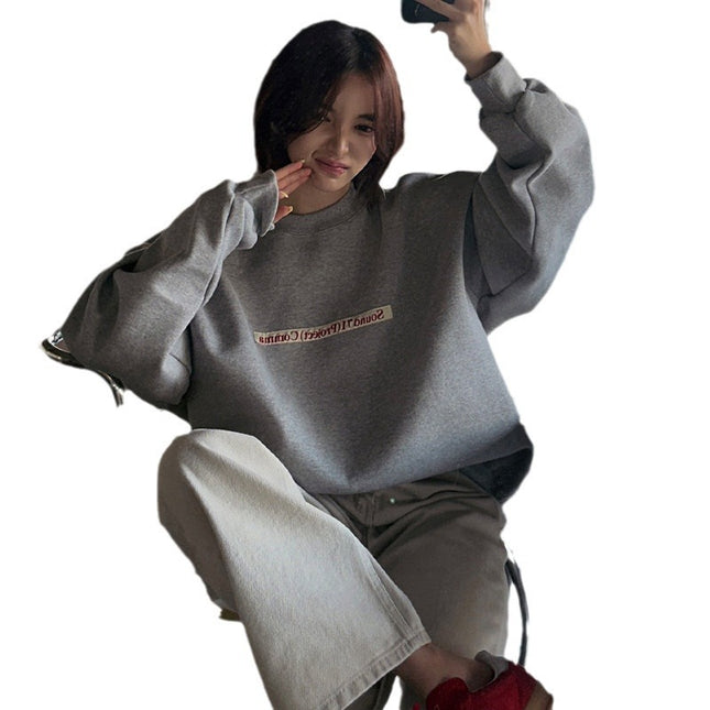 Korean Style Alphabet Embroidery Sweater Round Neck Versatile