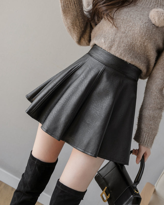 PU Leather Skirt High Waist Slimming Skirt