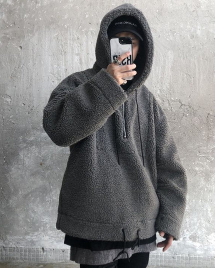 Cotton And Thickening Fleece Hoodie Imitation Lamb Wool Hooded Jacket