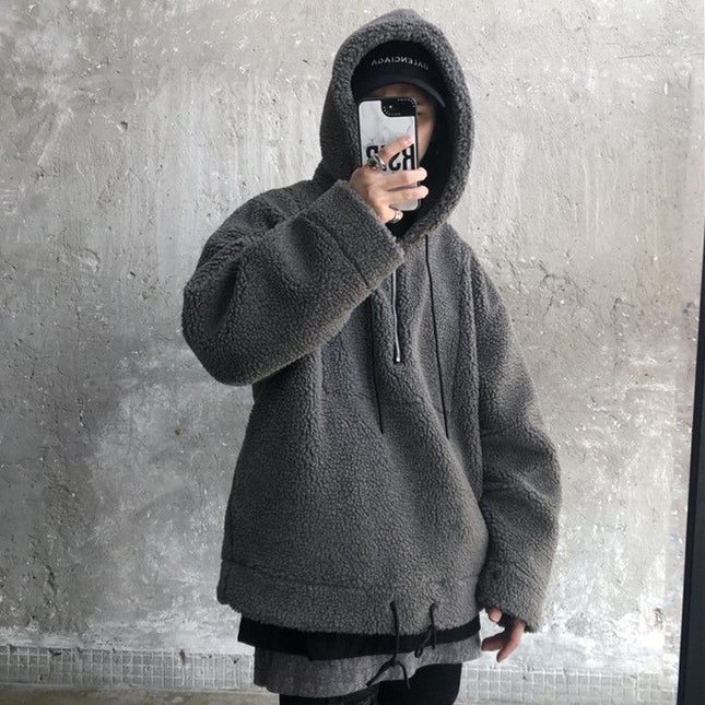 Cotton And Thickening Fleece Hoodie Imitation Lamb Wool Hooded Jacket