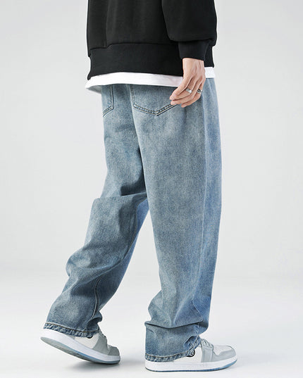 Simple Pure Color Jeans Men's Washed