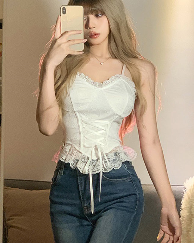 Lace Tops Spring And Summer Irregular Care Machine Straps Vest Suspenders