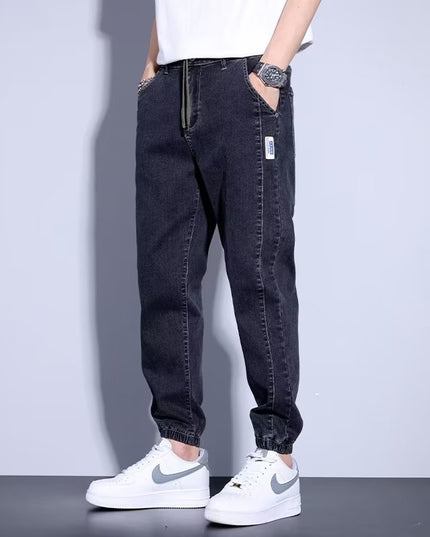 Youth Casual Harem Drawstring Elastic Elastic Beam Foot Type Men's Jeans