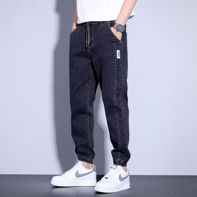 Youth Casual Harem Drawstring Elastic Elastic Beam Foot Type Men's Jeans