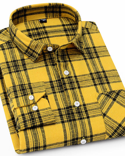 Men Casual Plaid Long Sleeved Shirt