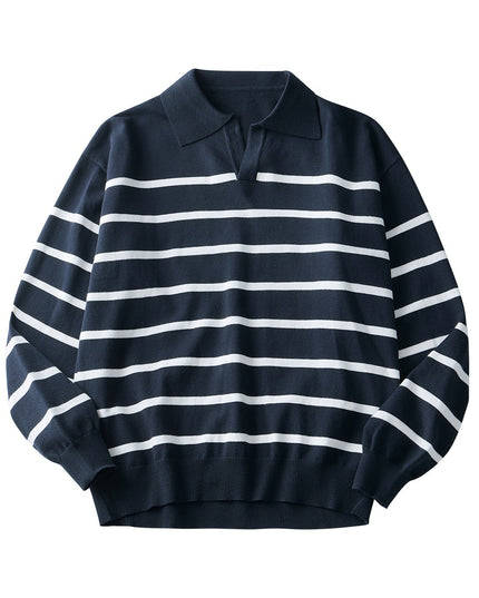 High-grade Loose Contrast Color Striped Sweater Long Sleeve Inner Wear Sweater For Men