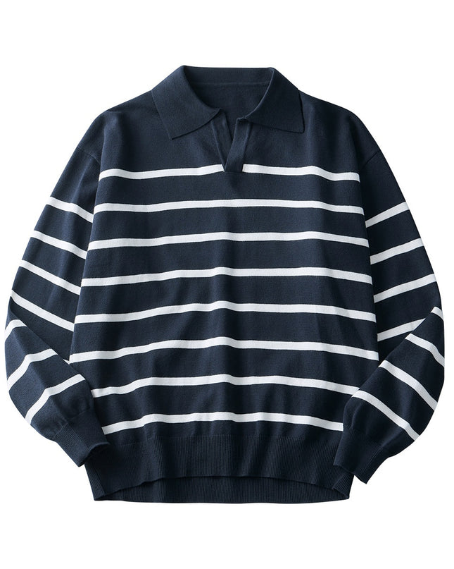 High-grade Loose Contrast Color Striped Sweater Long Sleeve Inner Wear Sweater For Men