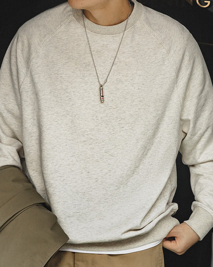 Retro Washed Heavy Looped Fabric Round Neck Sweater