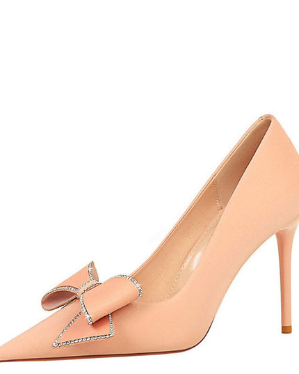 Rhinestone Bow Stiletto Heel Pumps Pointed High Heels