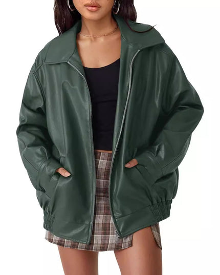 Women's Oversized Biker's Leather Jacket Fall Winter Fashion
