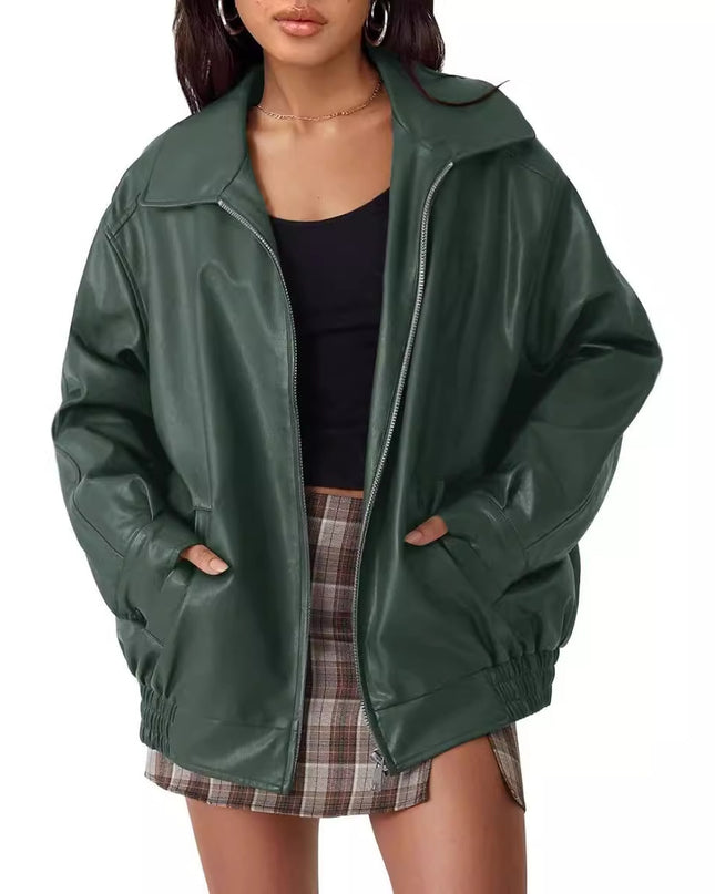Women's Oversized Biker's Leather Jacket Fall Winter Fashion