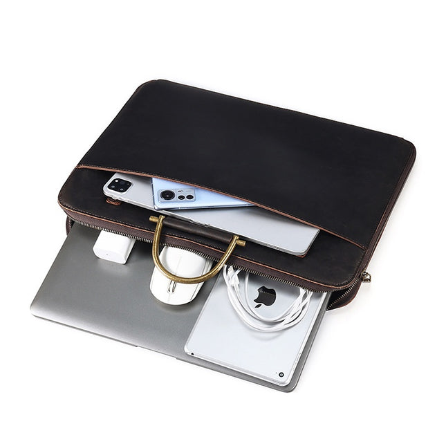 Crazy Horse Leather Men’s Business Handbag | Genuine Leather Computer Bag