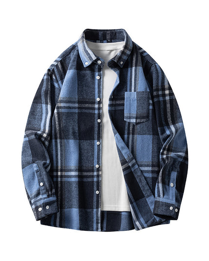 Cross-border Foreign Trade Men's Autumn And Winter New Plaid Plus Size Long-sleeved Shirt Casual Coat Thickened Flannel Shirt Men