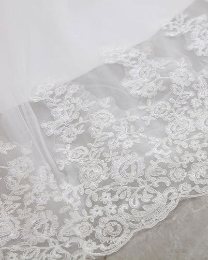 High Waist White Temperament Dream Lace Mid-waist Long Tail V-neck Wedding Dress