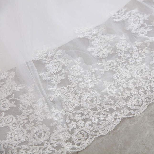 High Waist White Temperament Dream Lace Mid-waist Long Tail V-neck Wedding Dress