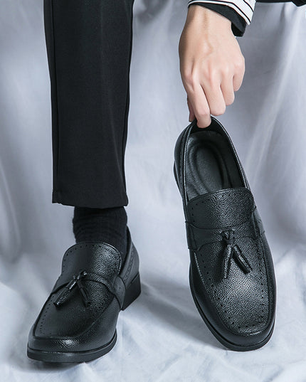 Men's Loafer Tassel Slip-on Business Casual Round Toe Leather Shoes