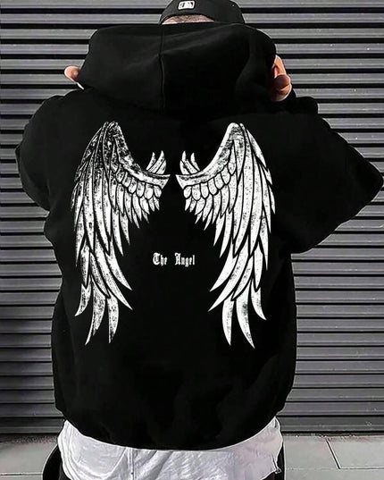 Trendy Angel Wings Printed Hooded Men's Sweater