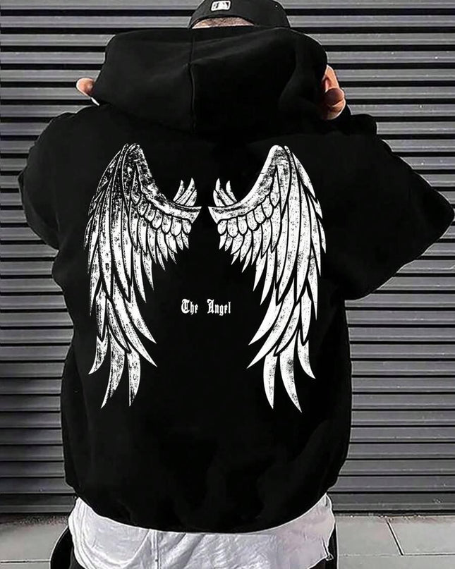 Trendy Angel Wings Printed Hooded Men's Sweater