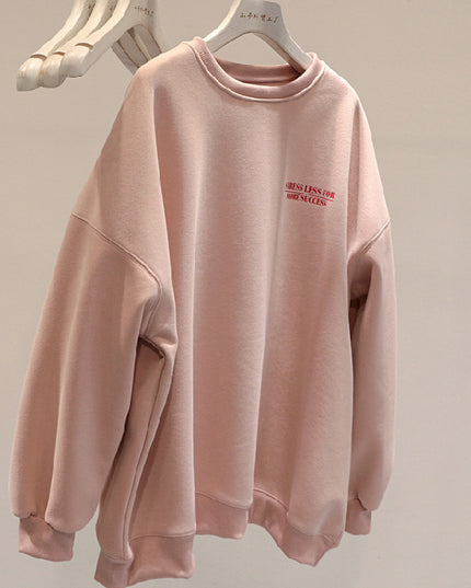 Fleece-lined Thick Lazy Round Neck Loose Sweatshirt Women