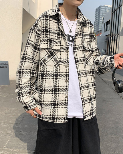 Men's Plaid Long Sleeve Shirt Retro Loose Jacket