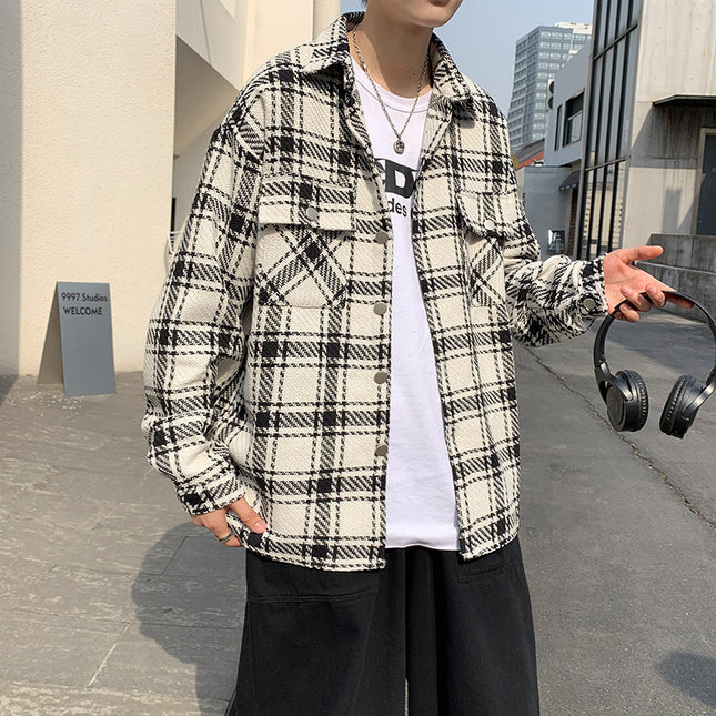 Men's Plaid Long Sleeve Shirt Retro Loose Jacket