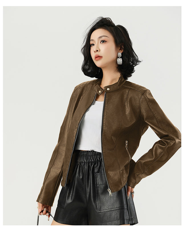 Women's Leather Jacket Locomotive Style Leather Coat Leather Jacket