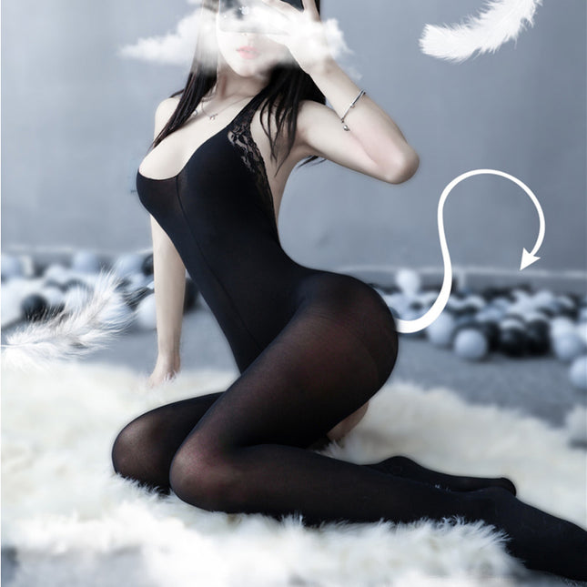 Translucent One-piece Black Stockings Jumpsuit