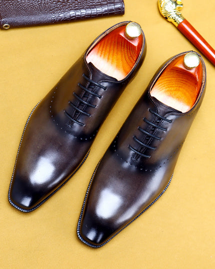 Oxford Retro Gentleman Shoes Lace Up British Whole Leather Leather Casual