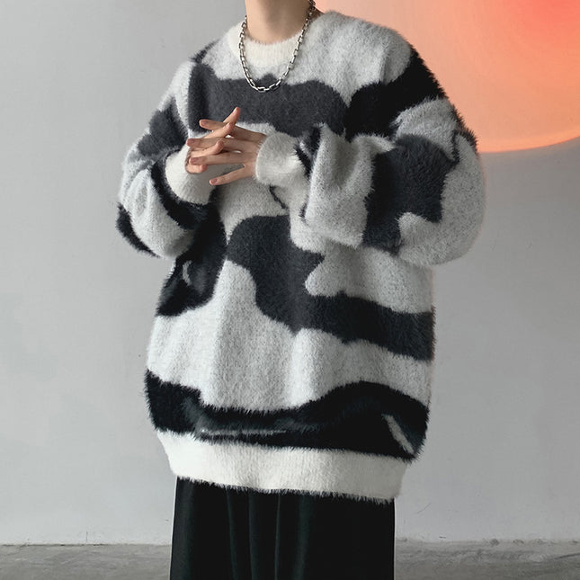 Striped Round Neck Men's Loose Sweater