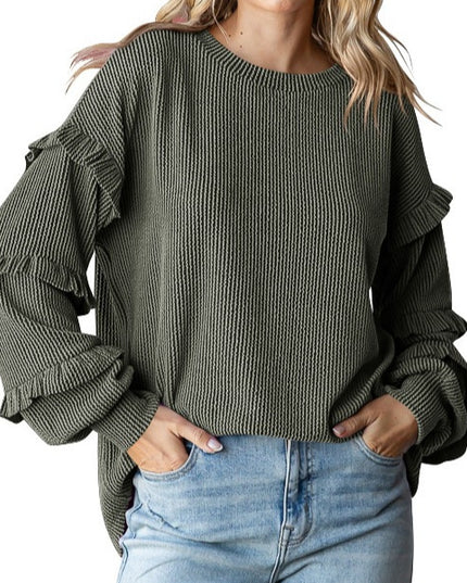 Women's Lantern Sleeve Round Neck Lace Sleeve Top