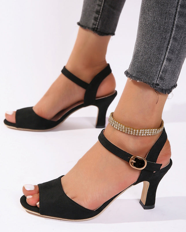 European And American Style Simple Fashion One-word Buckle High Heel Sandals For Women