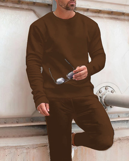 Solid Color Digital Printed Round Neck Sweater Trousers Men's Suit