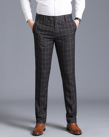 Men's Plaid Slim Fit Feet Suit Pants