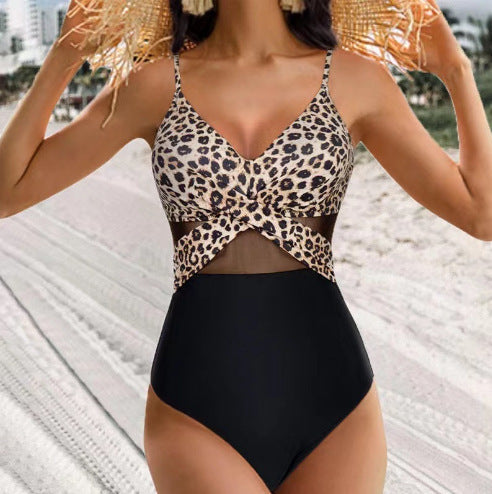 One-piece Swimsuit Women's Pure Color Mesh Bikini Swimsuit