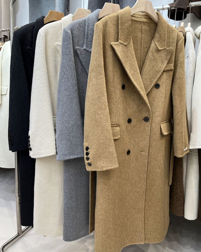 Double-breasted Shoulder Double-sided Wool Overcoat