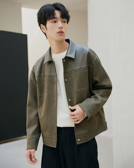 PU Leather Jacket Casual Pu Handsome Men's Clothing Loose Top Coat