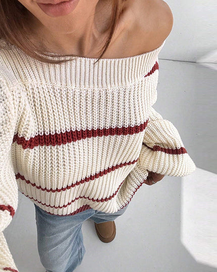 Sexy Off-the-shoulder Loose Striped Women's Sweater