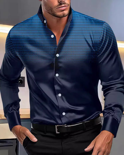 Four-sided Stretch Dotted Prints Daily Casual Stand Collar Long-sleeved Shirt