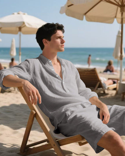 Long Sleeve Shirt Casual Shorts Beach Suit