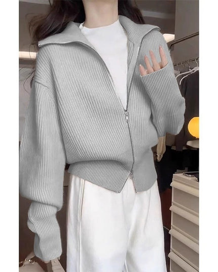 Hong Kong Style Design Double Zipper Knitted Cardigan Fashion Casual Jacket
