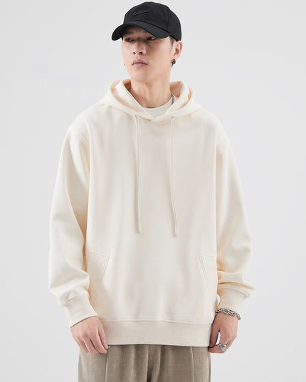Spring And Autumn Velvet Padded Hooded Sweatshirt Men's Solid Color Pullover Hoodie Jacket
