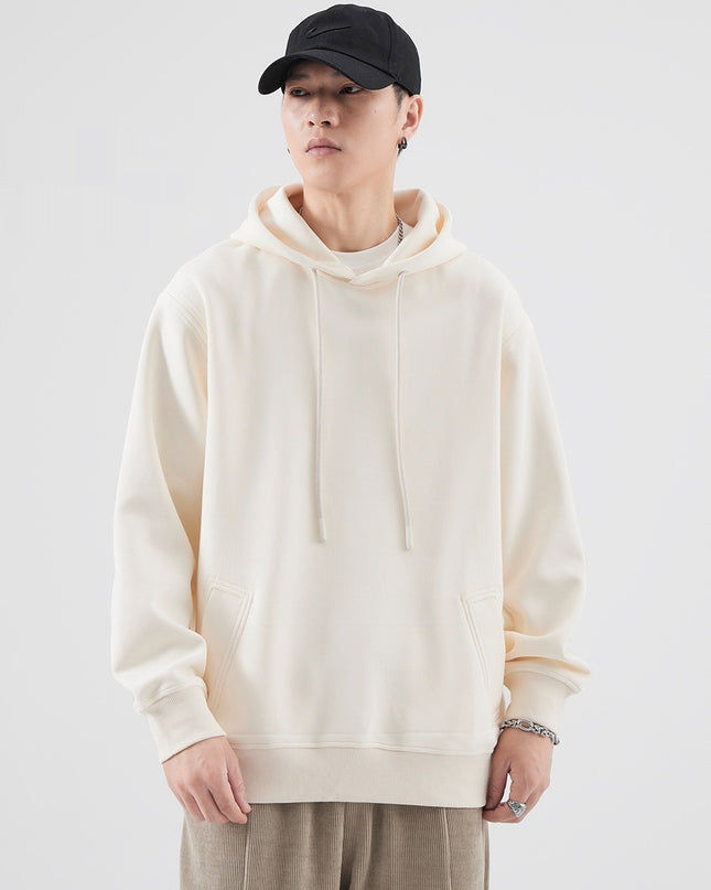 Spring And Autumn Velvet Padded Hooded Sweatshirt Men's Solid Color Pullover Hoodie Jacket