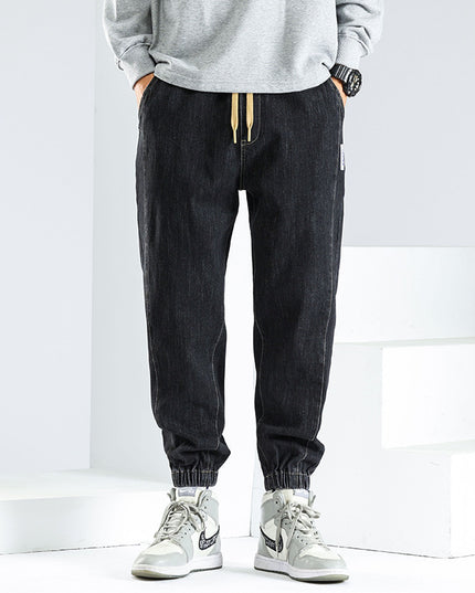 Elastic Waist Jeans Men's Autumn And Winter Loose Plus Size Casual Elastic Ankle-tied Harem Pants