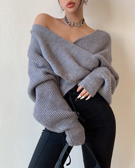 Loose Cross Sweater Women's Off-shoulder Sweater Top