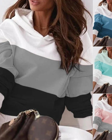 Autumn Hooded Stitching Long Sleeve Loose-fitting Casual Pullover T-shirt Top