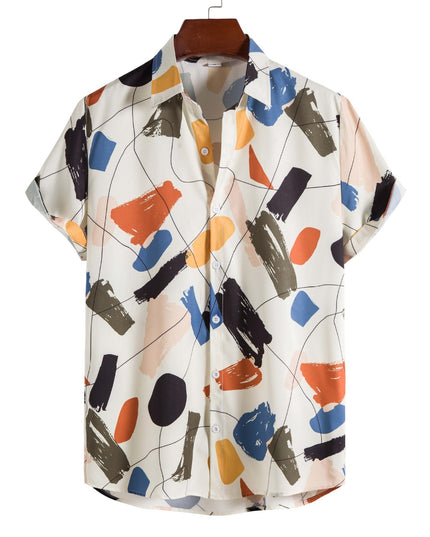 Casual Polo Collar Slim-fit 3D Printed Men's Shirt